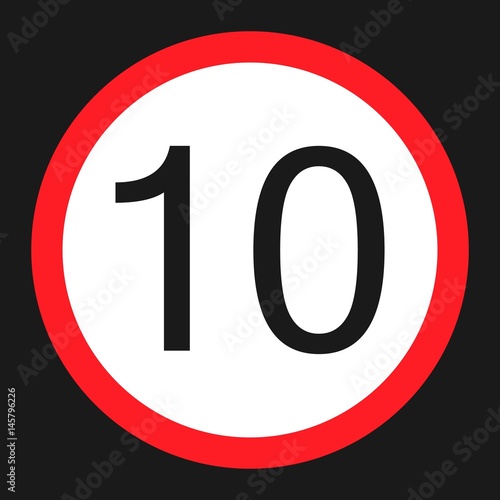Maximum speed limit 10 flat icon, Traffic and road sign, vector graphics, a solid pattern on a black background, eps 10.