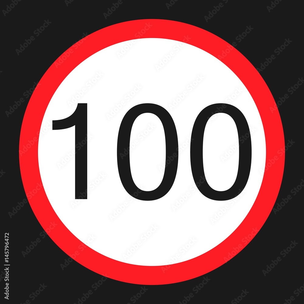 Maximum speed limit 100 flat icon, Traffic and road sign, vector graphics, a solid pattern on a black background, eps 10.