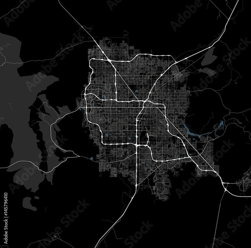 Black and white map of Las Vegas. Nevada Roads