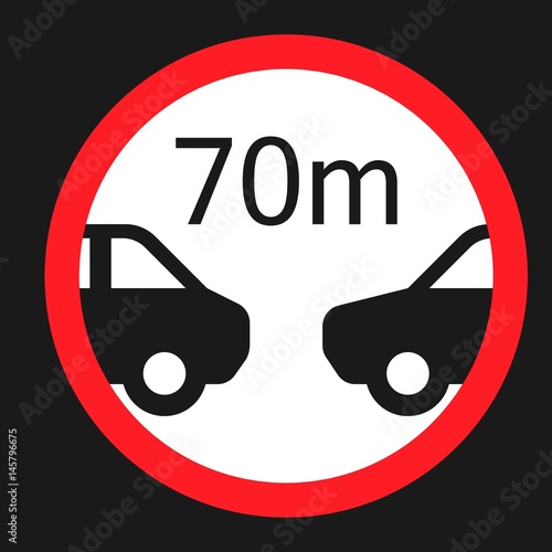 Minimum distance 70m flat icon, Traffic and road sign, vector graphics, a solid pattern on a black background, eps 10.