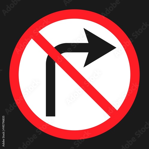 No Right prohibition turn sign flat icon, Traffic and road sign, vector graphics, a solid pattern on a black background, eps 10.