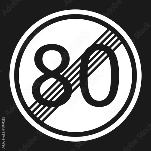End maximum speed limit 80 sign flat icon, Traffic and road sign, vector graphics, a solid pattern on a black background, eps 10