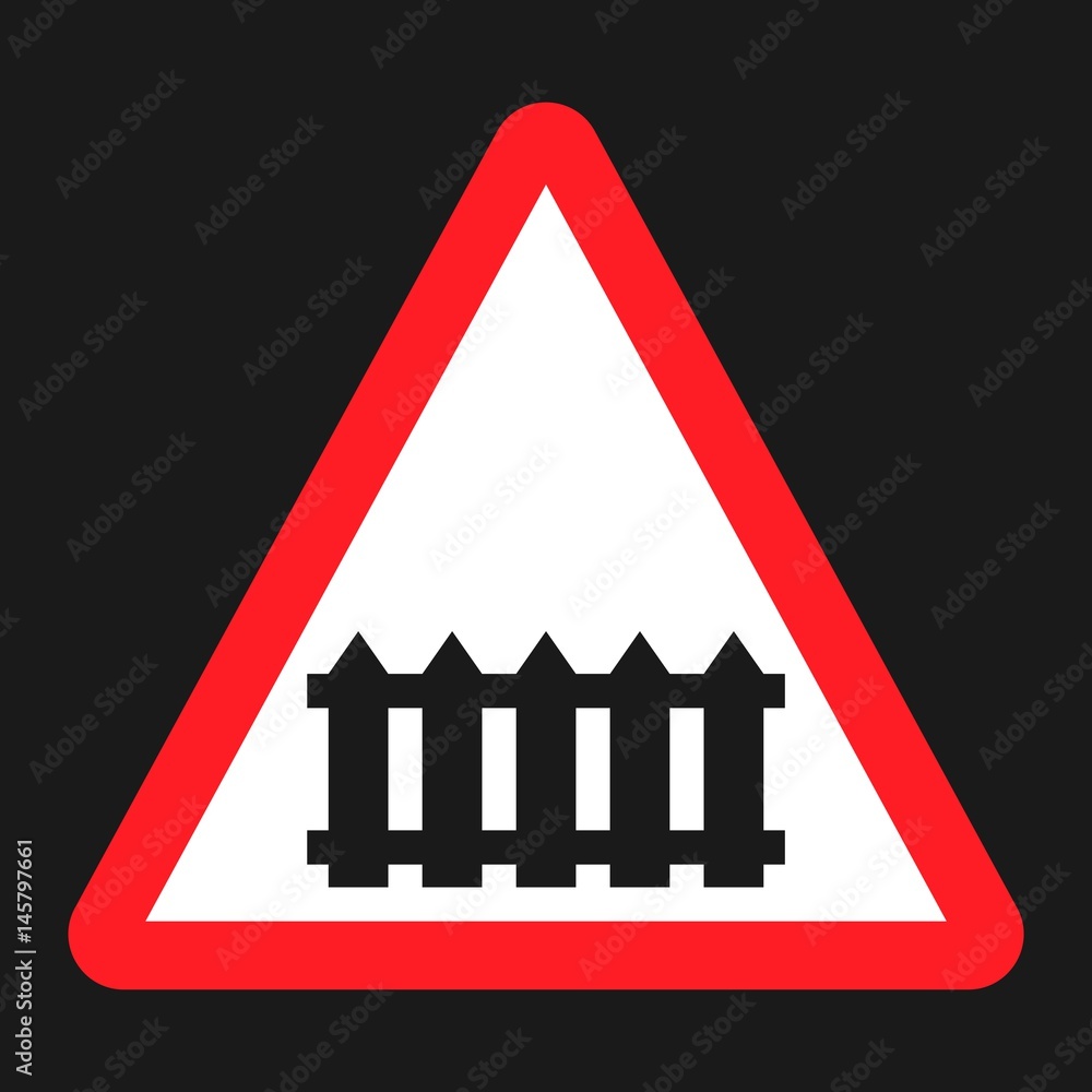 Railroad crossing with barrier sign flat icon, Traffic and road sign, vector graphics, a solid pattern on a black background, eps 10 Railroad crossing with barrier sign flat icon, Traffic and road sign, vector graphics, a solid pattern on a black background, eps 10