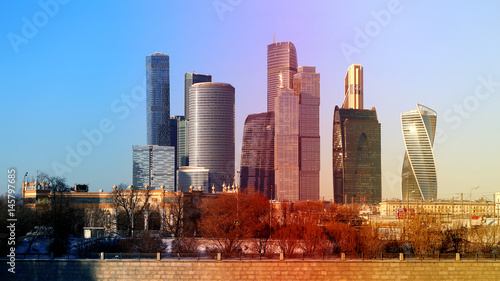Photo landscape of blue skyscrapers