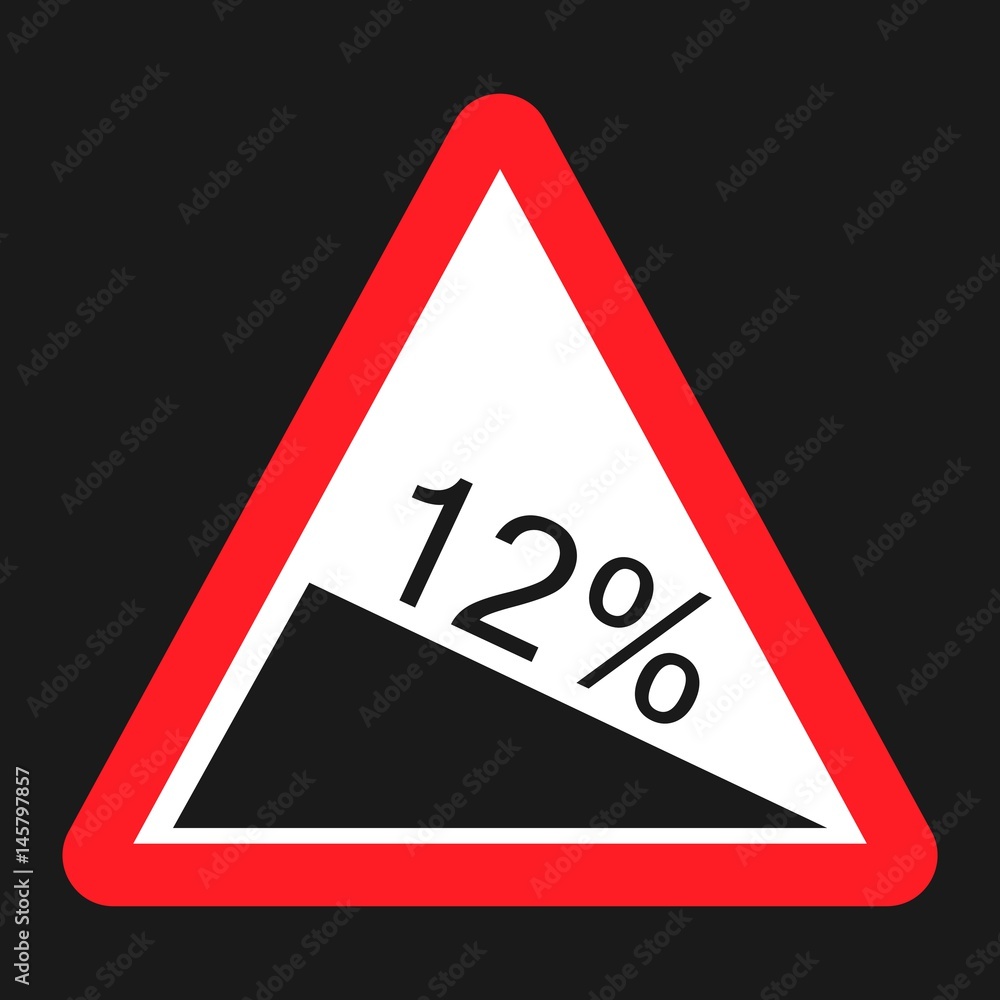 Steep descent sign flat icon, Traffic and road sign, vector graphics, a solid pattern on a black background, eps 10 Steep descent sign flat icon, Traffic and road sign, vector graphics, a solid pattern on a black background, eps 10
