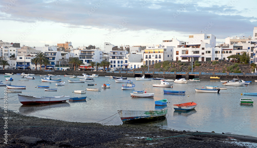Cityscape from capital Arrecife of Lanzarote Canary Islands, Spain.