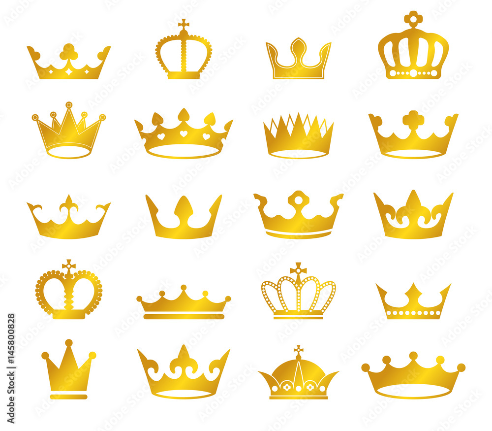 vector set of retro golden crowns on black background vector set of retro golden crowns on black background