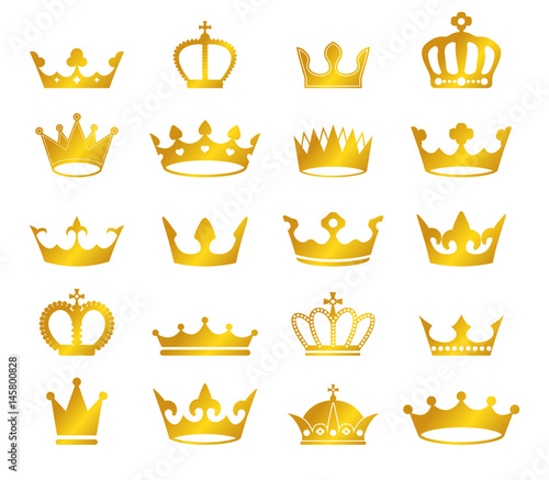 vector set of retro golden crowns on black background