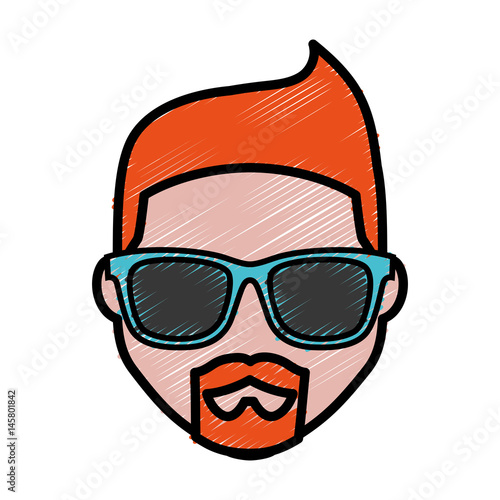 hipster man with sunglasses icon over white background. colorful design. vector illustration