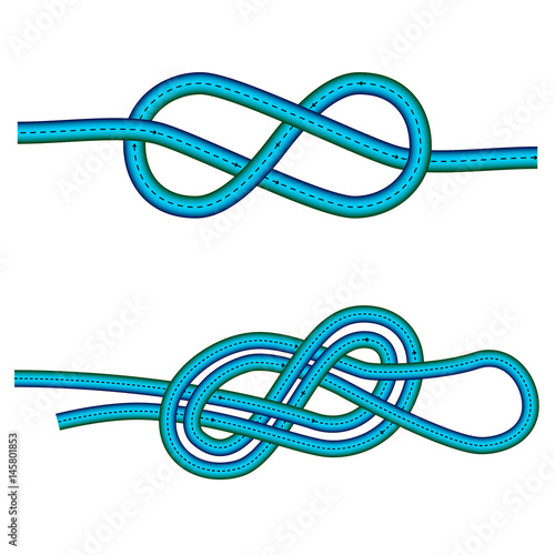 eight knot and double 8 knot instruction against white background, vector art illustration
