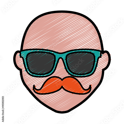 hipster man with mustache and sunglasses icon over white background. colorful design. vector illustration