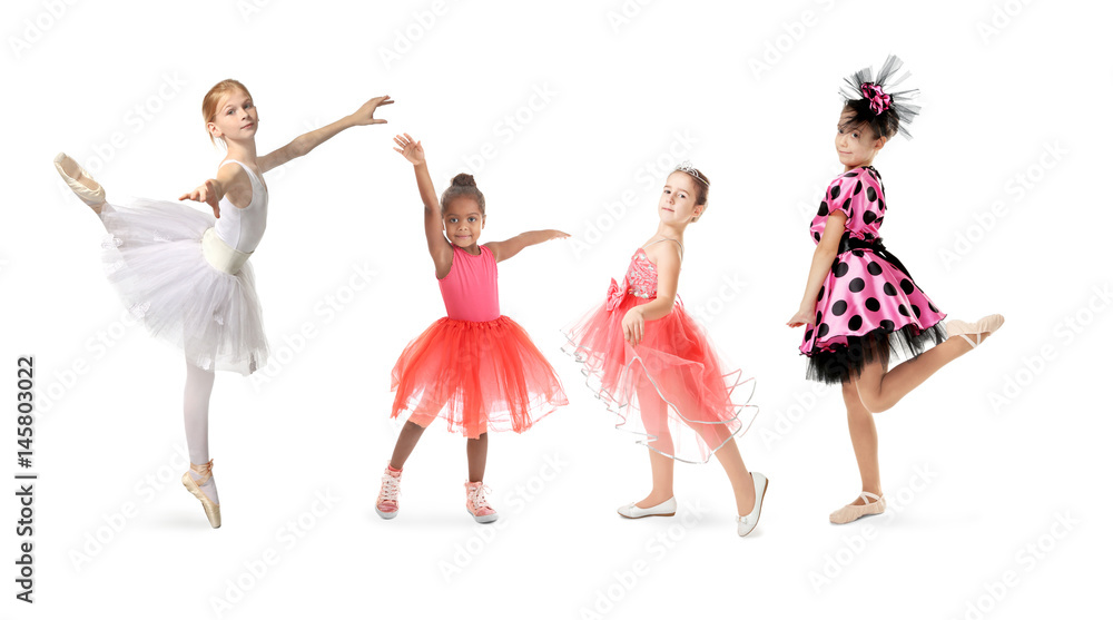 Naklejka premium Dance concept. Little girls on white background