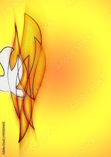Holy Spirit, Pentecost symbol with a dove, flames or fire. Abstract modern religious digital illustration made without reference image.