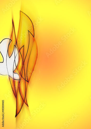 Holy Spirit, Pentecost symbol with a dove, flames or fire. Abstract modern religious digital illustration made without reference image. photo