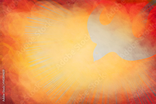 Obraz na plátně Holy Spirit, Pentecost or Confirmation symbol with a dove, and bursting rays of flames or fire