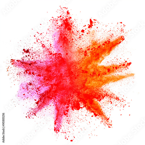 Valokuva Explosion of colored powder on white background