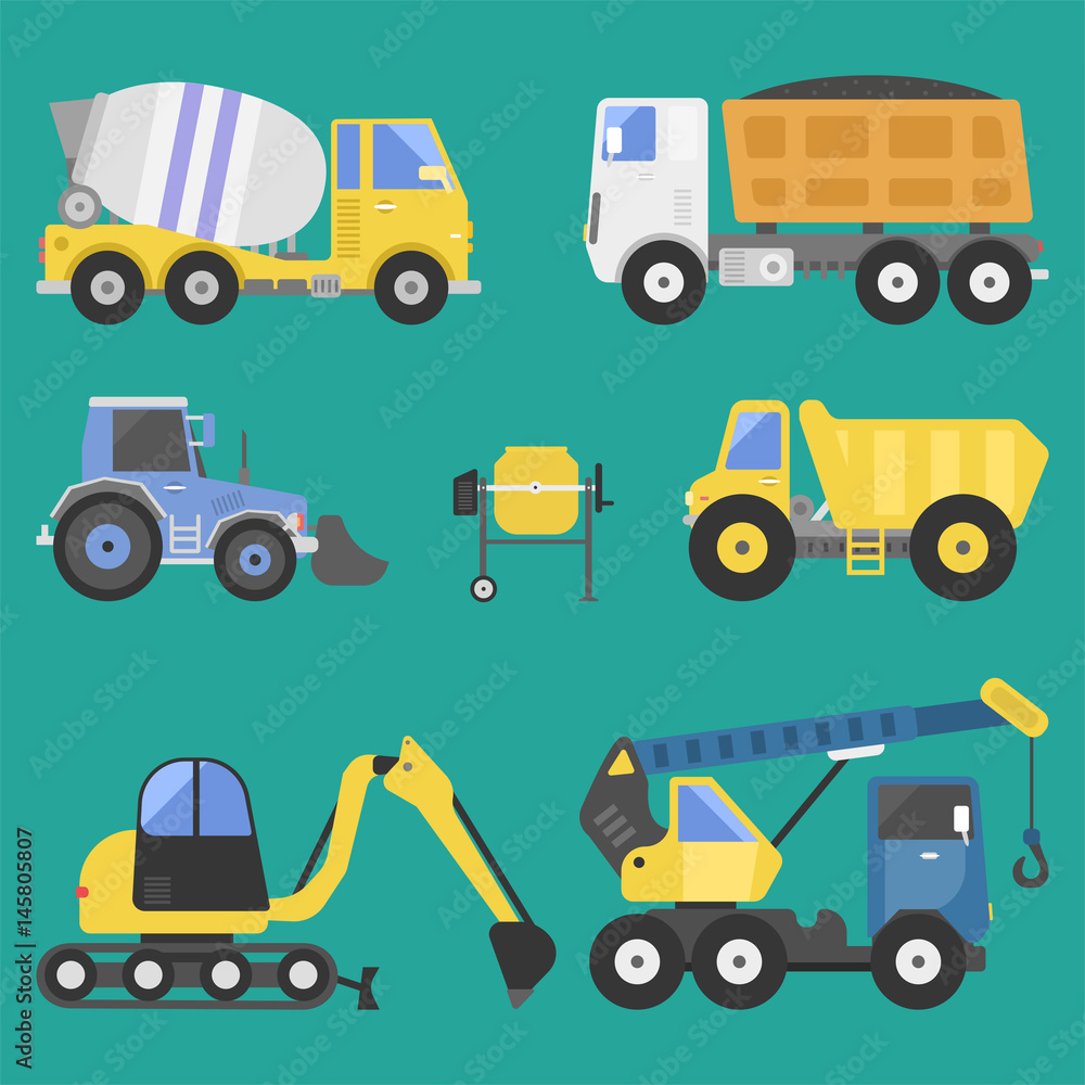 Naklejka premium Construction delivery truck transportation vehicle mover road machine equipment vector.