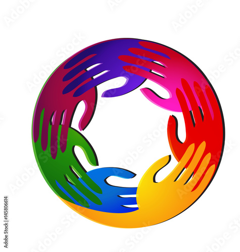 Teamwork hands vivid colors and diversity logo	