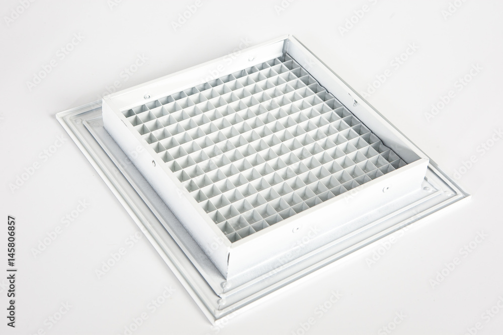 Square grille for air conditioning. Metal white grille for ventilation.