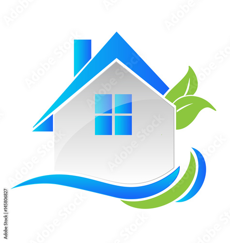 Vector - blue house leafs and waves logo
