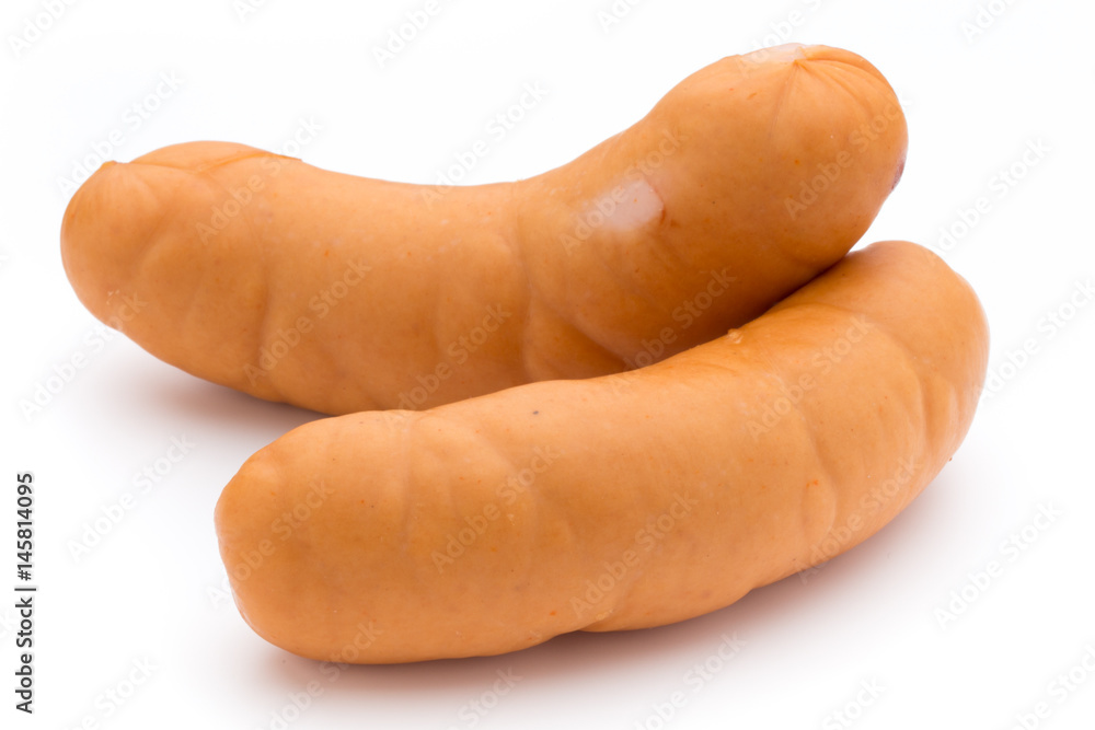Sausage and spices isolated on white background, fresh delicious frankfurter. Sausage and spices isolated on white background, fresh delicious frankfurter.