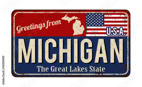 Greetings from Michigan vintage rusty metal sign