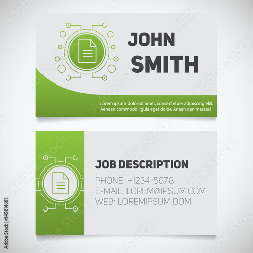 Business card print template with document logo