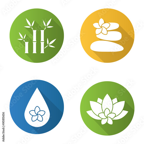 Spa salon flat design long shadow icons set
