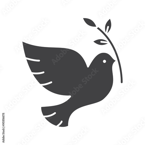 Dove with olive branch glyph icon