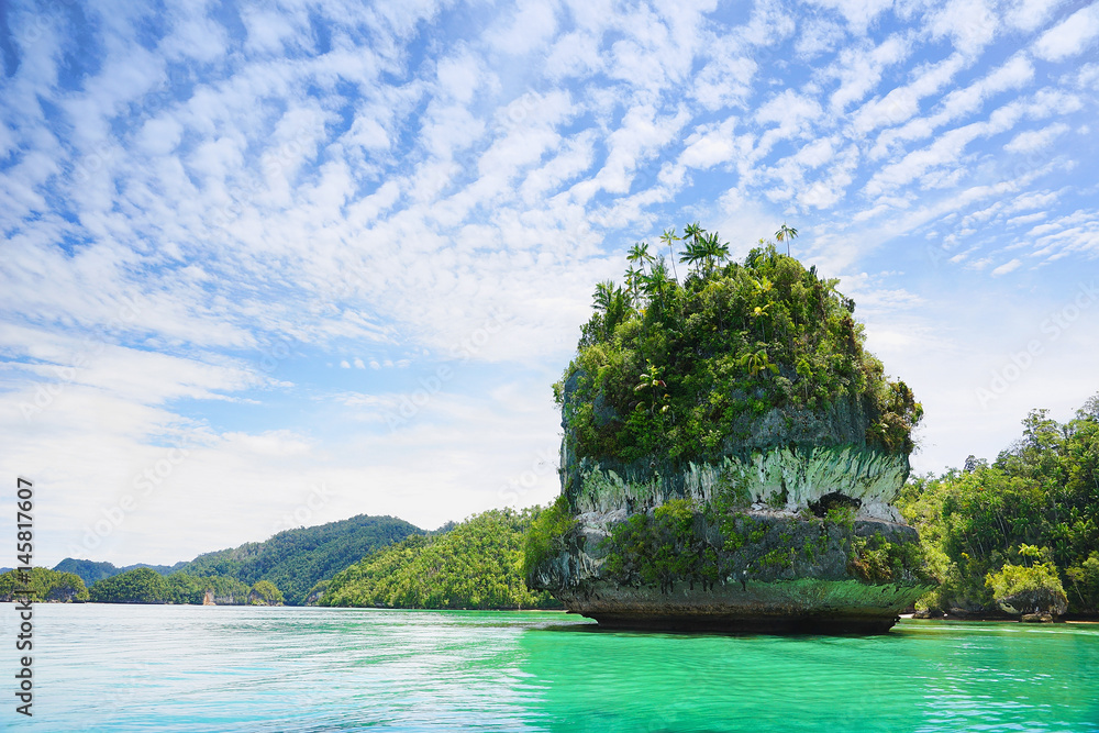 Ocean nature background. Tropical indonesian islands in the calm Indian  ocean. Horizontal sea view for desktop Wallpaper. Selective focus on a  small rocky island. Stock Photo | Adobe Stock