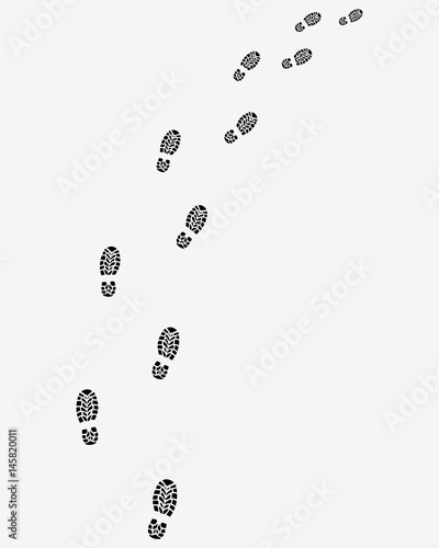 Trail of shoes prints, turn right, vector