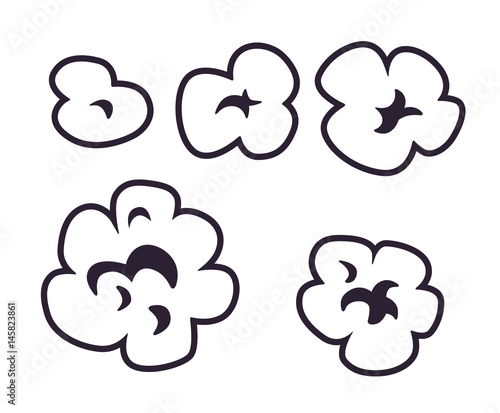 Popcorn set isolated. Black and white icons.