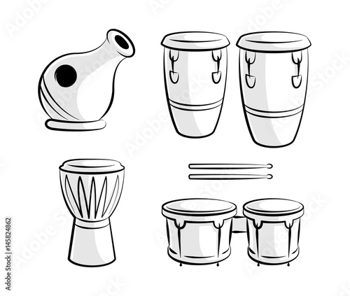 Latin Percussion Drum Instrument Icons Line Art. Vector Icons set of Latin Music Percussion Drum Instruments.