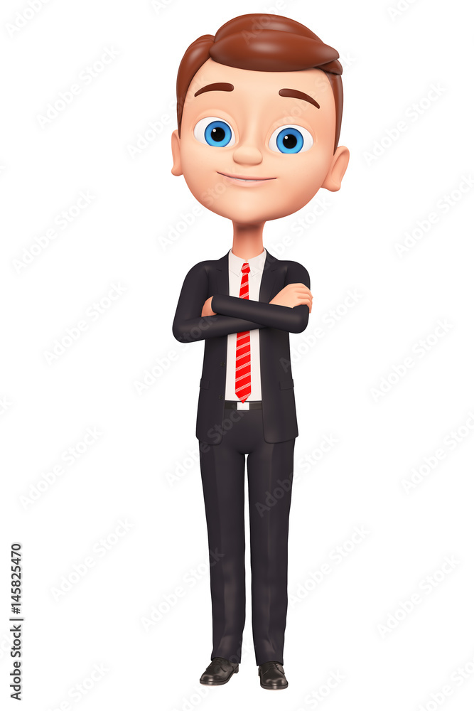 Businessman isolated on a white background. The man crossed his arms. 3d render illustration.