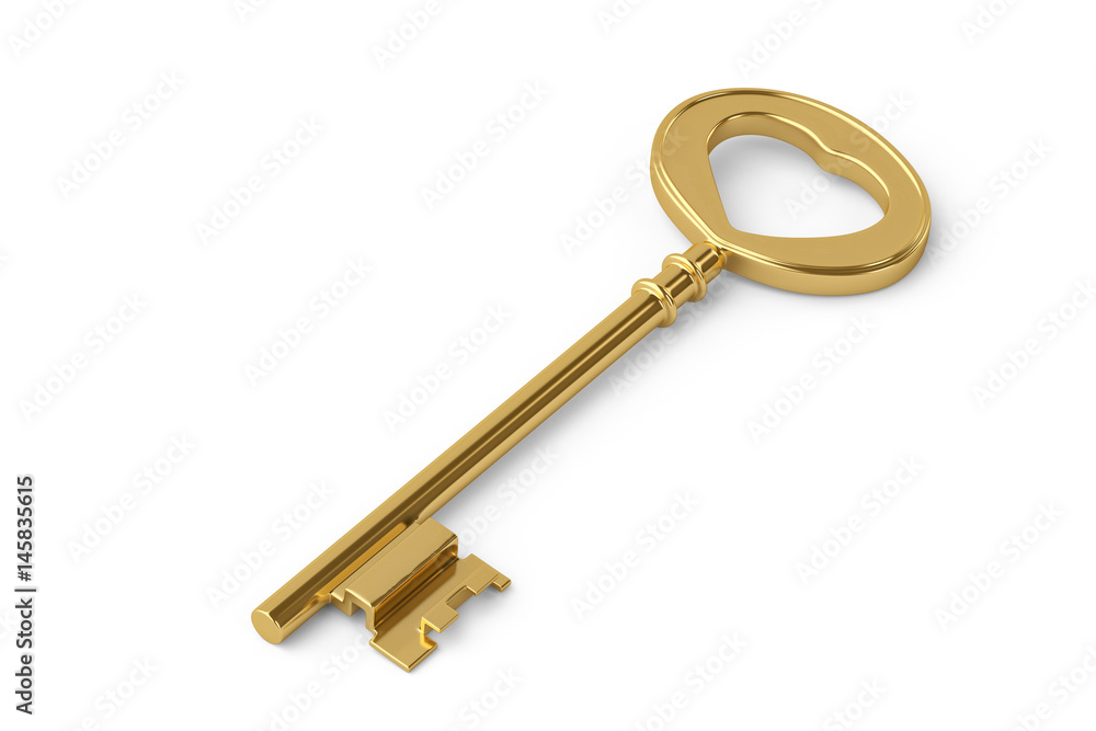 Gold Key on white background.3D illustration. Gold Key on white background.3D illustration.
