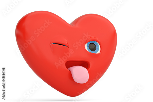 Smile and stuck out tongue heart emoticon with heart emoji.3D illustration.