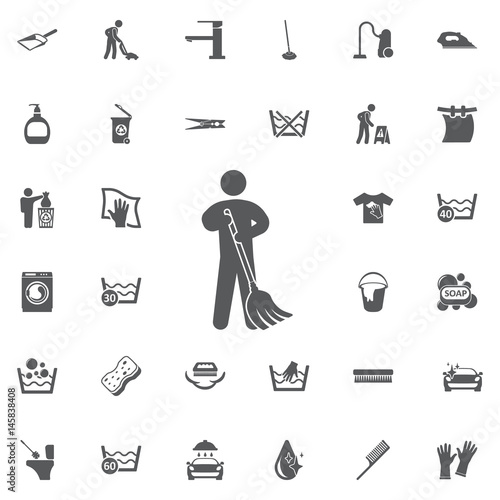Cleaner Man and Cleaning Tool Equipment people icon Illustration
