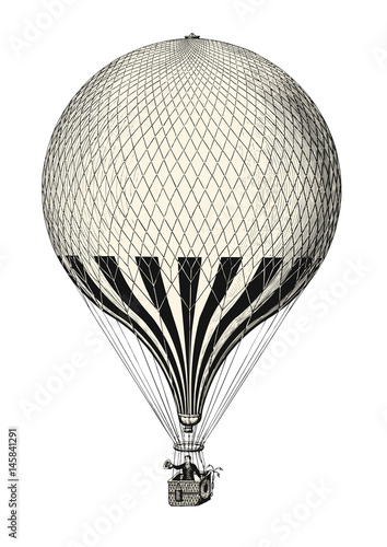 retro transportation and travel engraving / drawing: vintage hot air balloon - vector design element