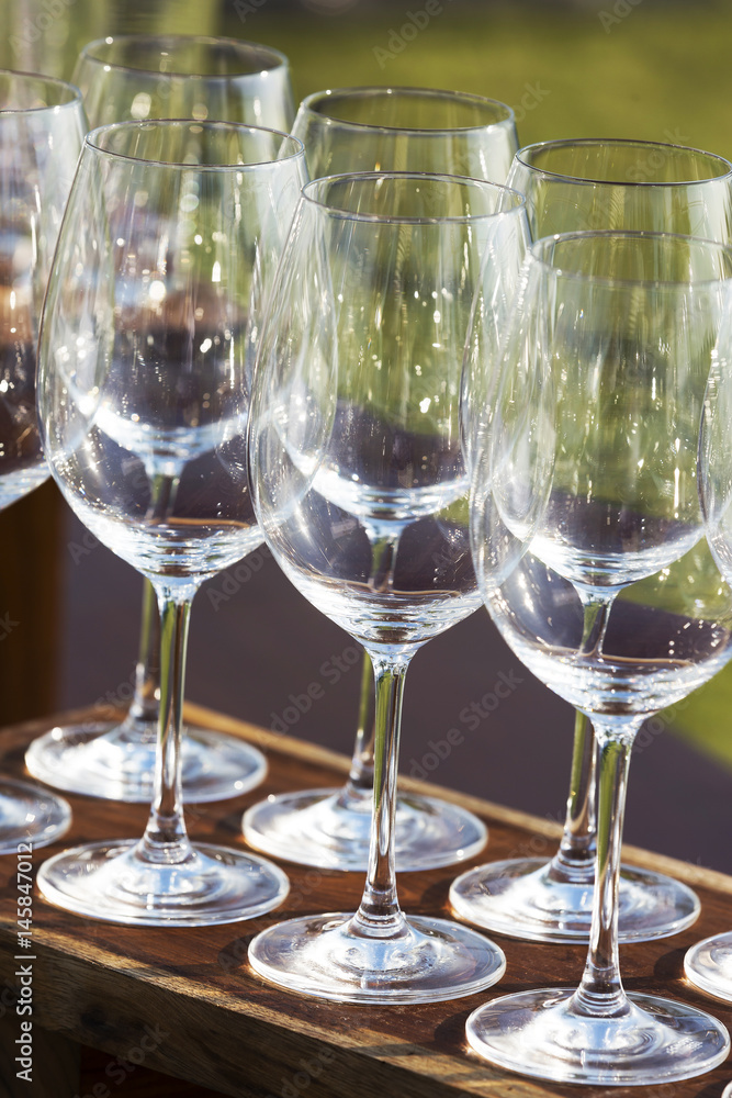 Empty wine glasses prepared for serving Empty wine glasses prepared for serving