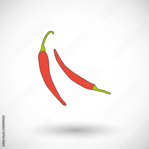 Red chilly peppers, vector icon with round shadow