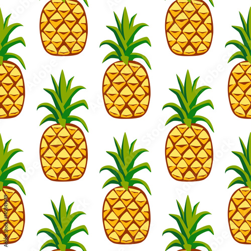 Cartoon fresh pineapple fruits in flat style seamless pattern food summer des...