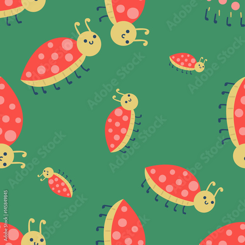 Cute ladybug cartoon red insect nature bug isolated beetle hand drawn vector illustration.