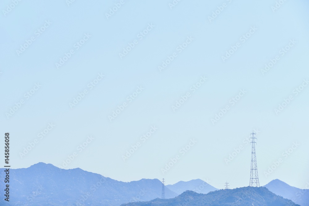 Clear Blue Sky and Mountain Range Near Okunoshima, or Rabbit Island