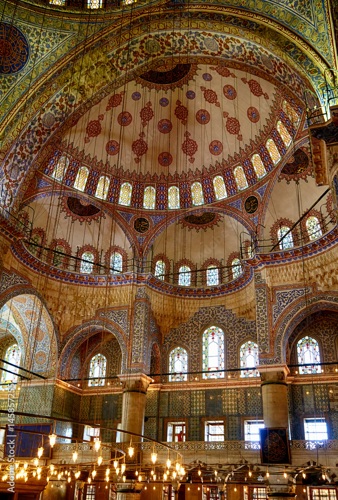 Interior of Sultan Ahmed Mosque  (Blue Mosque), Istanbul.