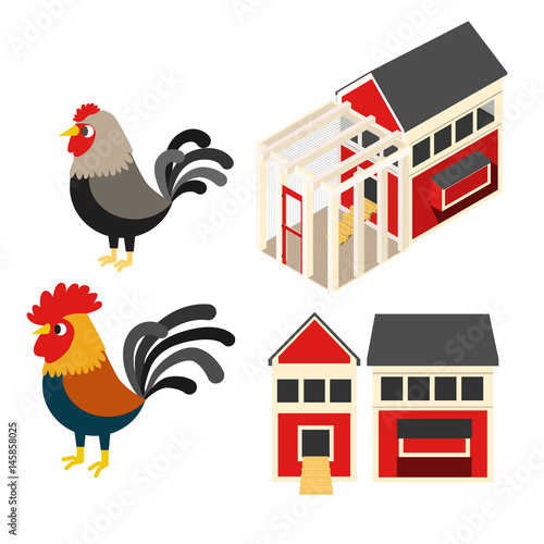 chicken coop illustration set photo