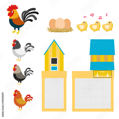chicken coop illustration set