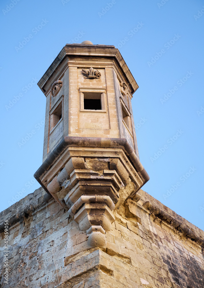 The Guard tower (the Gardjola) of the Singlea bastion. Malta.