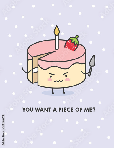 Cute angry cake - you want a pice of me? - vector 
