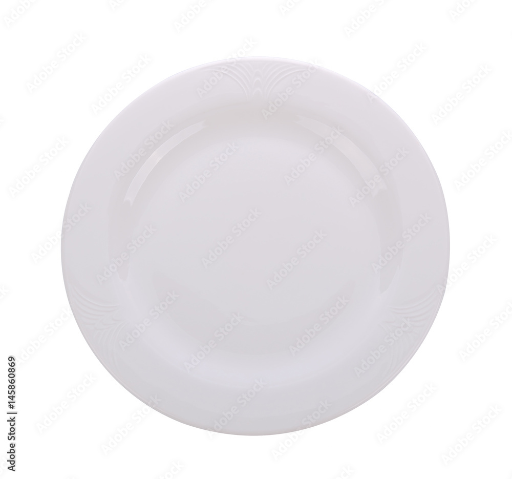 Empty ceramic round plate isolated on white Empty ceramic round plate isolated on white