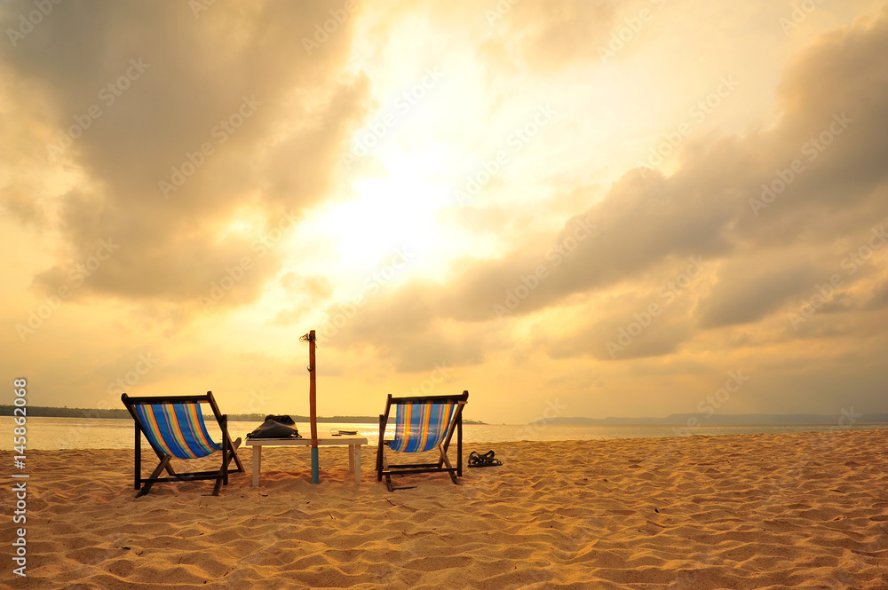 Beach Chairs on Summer Beach 